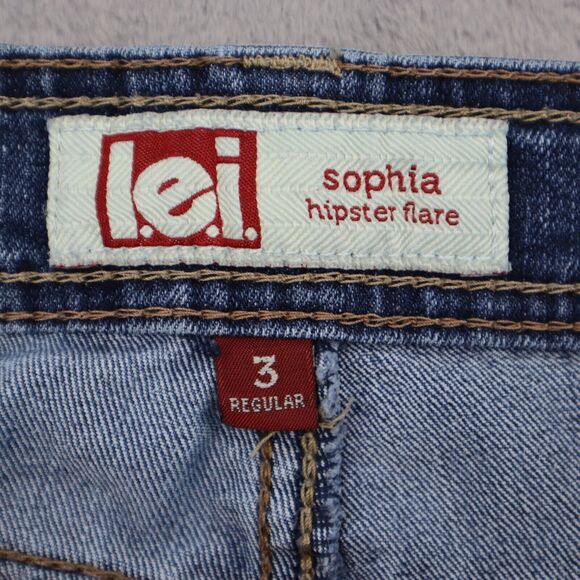 Iei Pants Womens 3 Blue Sophia Hipster Flare Mid Rise Medium Wash Denim Jeans - Picture 2 of 16